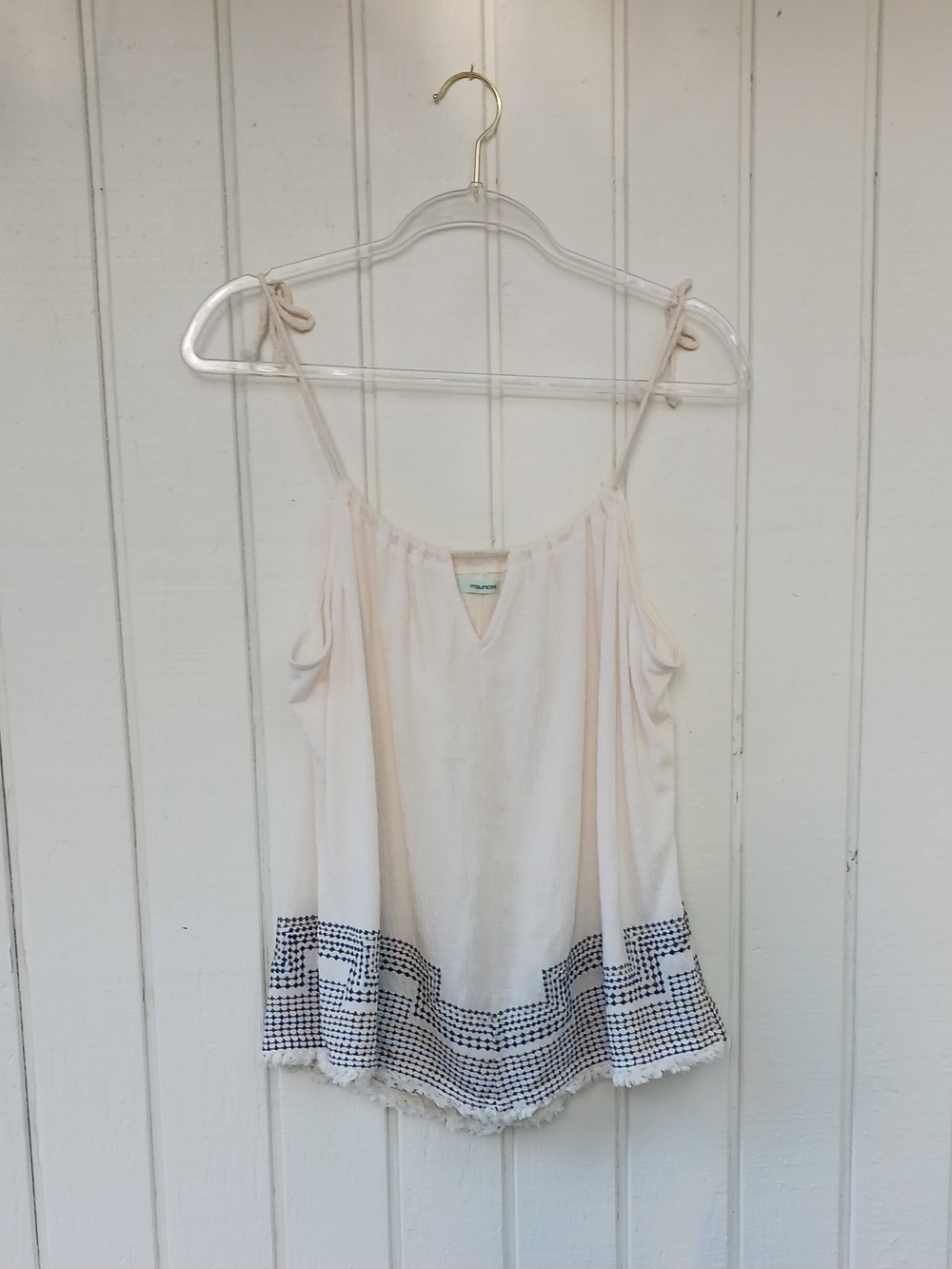 Maurices Cream Tank with Navy Geometric Hem